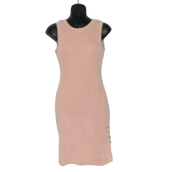 Guess Lined Knitted Bodycon Midi Knee Length Scoop Neck Peachy Pink Dress Size S - Picture 2 of 10
